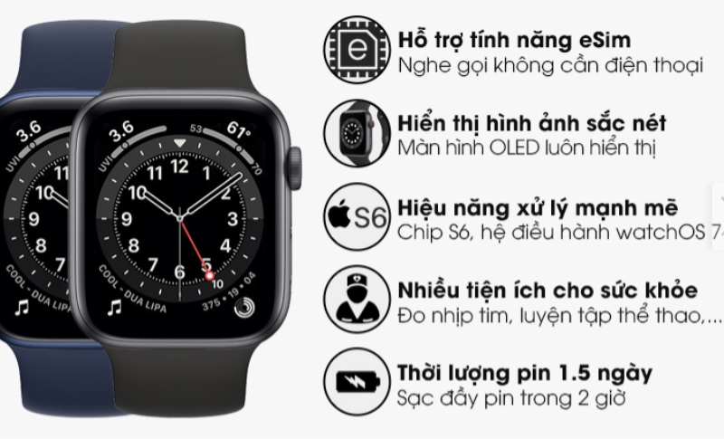 Apple Watch S6 LTE 44mm viền nhôm dây cao su hỗ trợ tính năng eSIM
